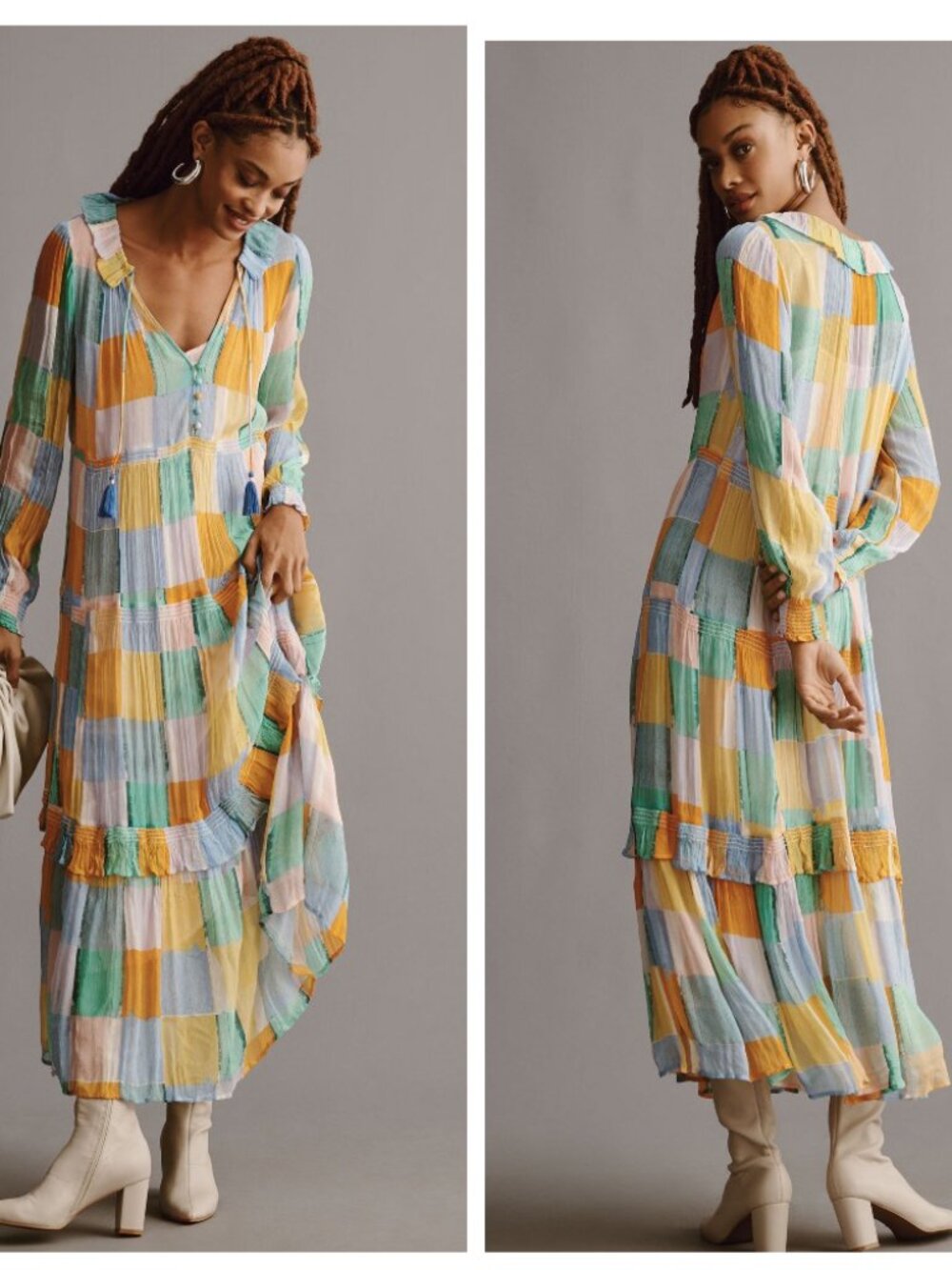 Anthropologie Marais Chiffon Maxi Dress Patchwork Print Yukiko Noritake NWOT